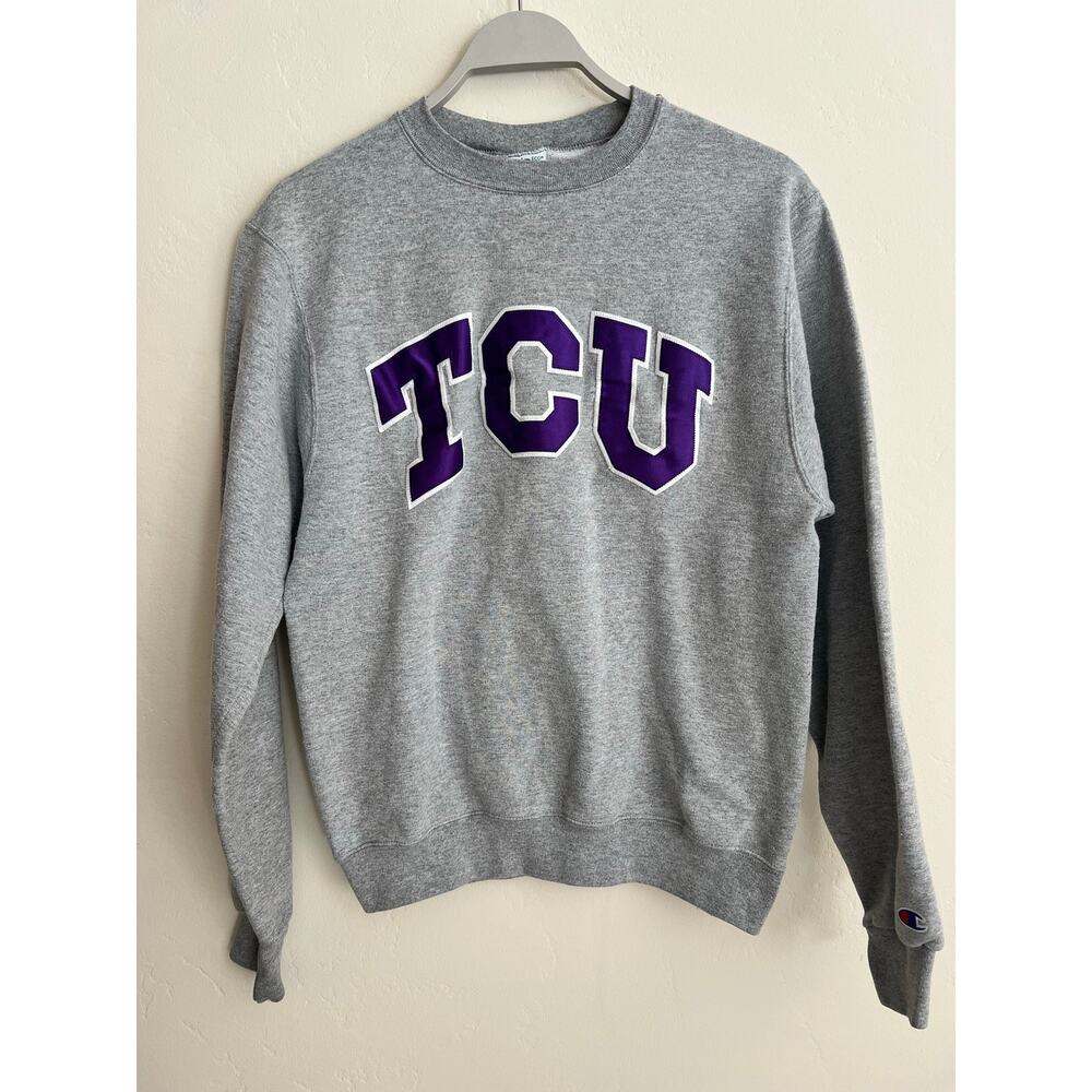 Vintage Authentic Champion Gray TCU College Crewneck Pull Over Sweatshirt Small